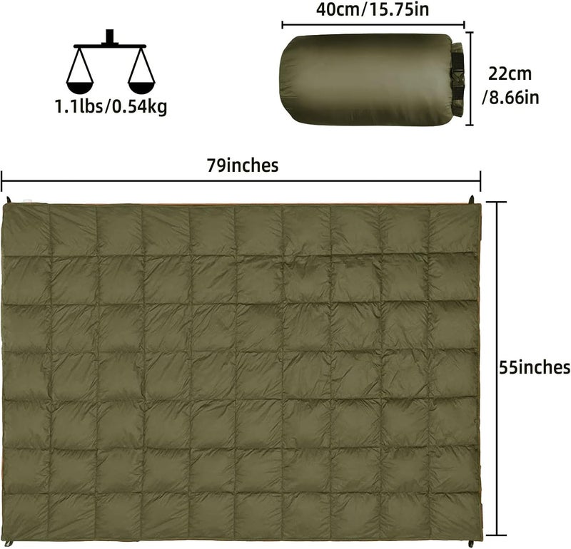 GLORSIGN Outdoor Puffy Camping Blanket, Lightweight Down Alternative Puffy Printed Camping Large Ultra Warm Hammock Top Quilt Waterproof Blanket for Traveling Picnic Beach Party Cold Weather (Olive) - Image 2